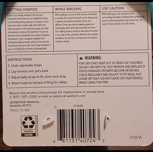 BNWT Vibrant Life One Size Green Blue Sushi Themed Cat Harness & Leash Set - Picture 3 of 3